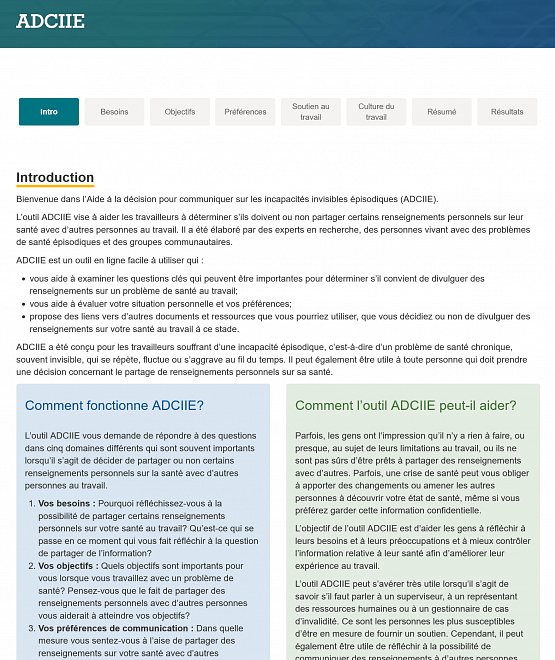 Screenshot of the ADCIIE tool
